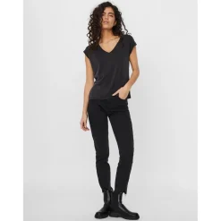 T-shirt Relaxed Fit Col en V Manches courtes Longueur regular noir