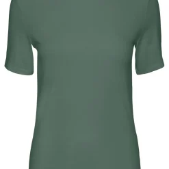 T-shirt Slim Fit Col bateau Manches courtes Longueur regular vert en coton modal
