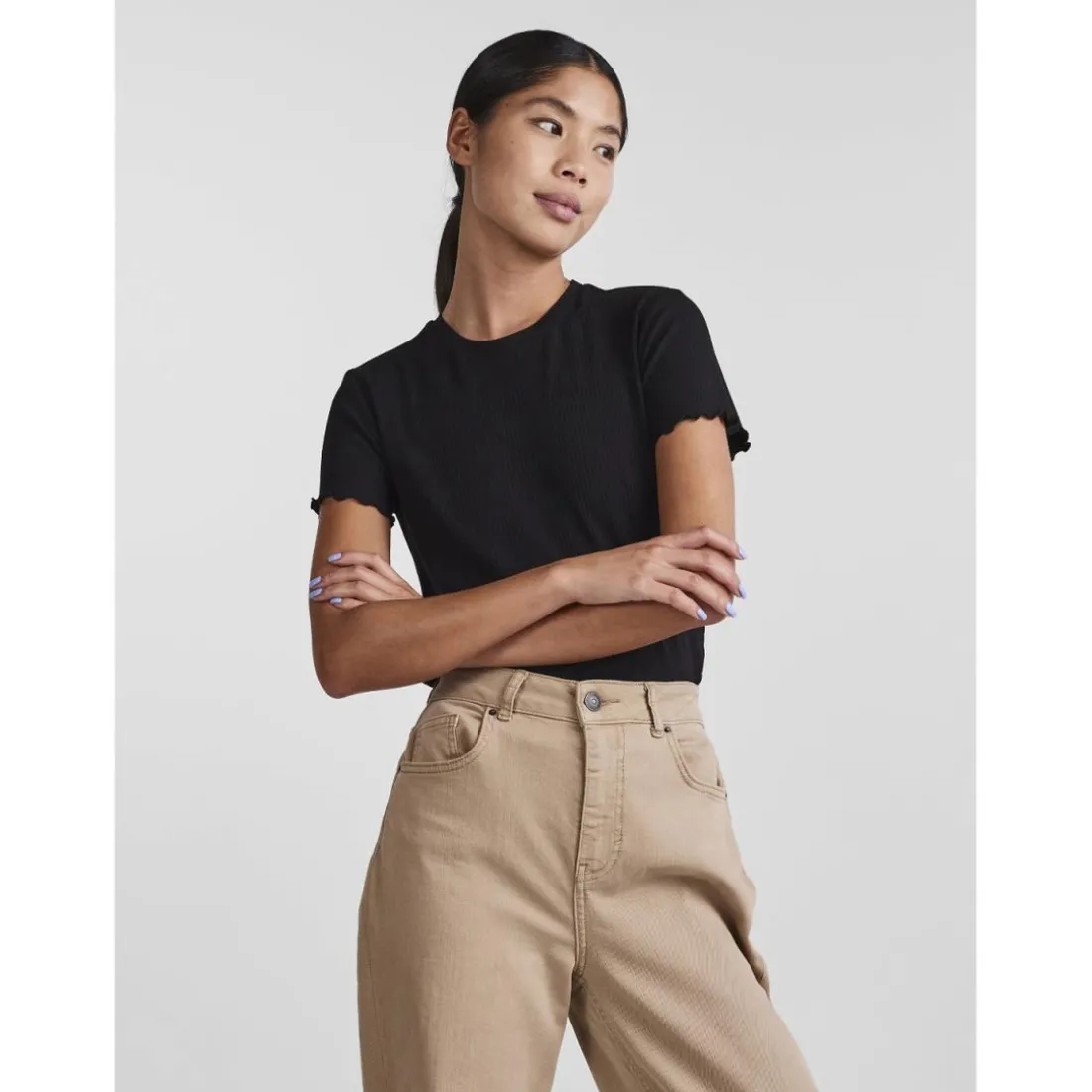 T-shirt slim fit manches courtes noir en viscose