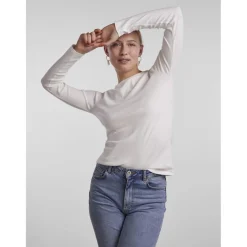 T-shirt slim fit manches longues blanc Yara