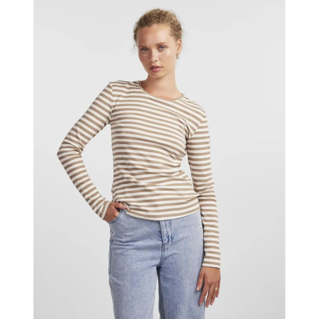 T-shirt slim fit manches longues marron
