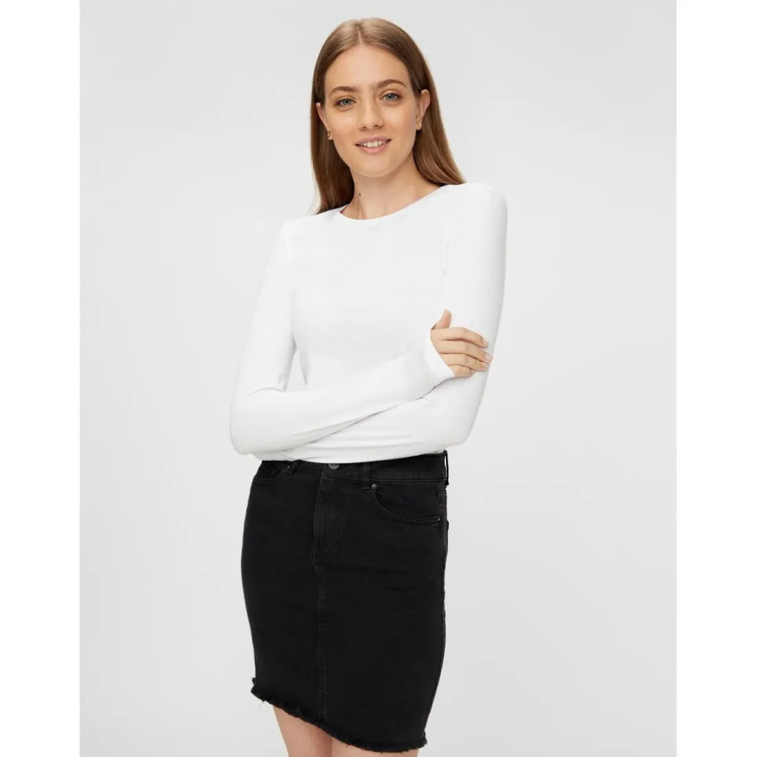 T-shirt slim fit manches longues blanc Ana