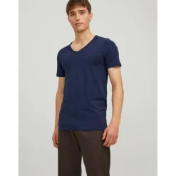 T-shirt Stretch Fit Col en V Manches courtes Bleu Marine