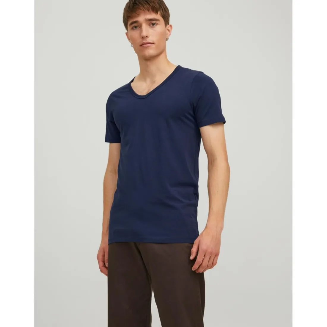 T-shirt Stretch Fit Col en V Manches courtes Bleu Marine
