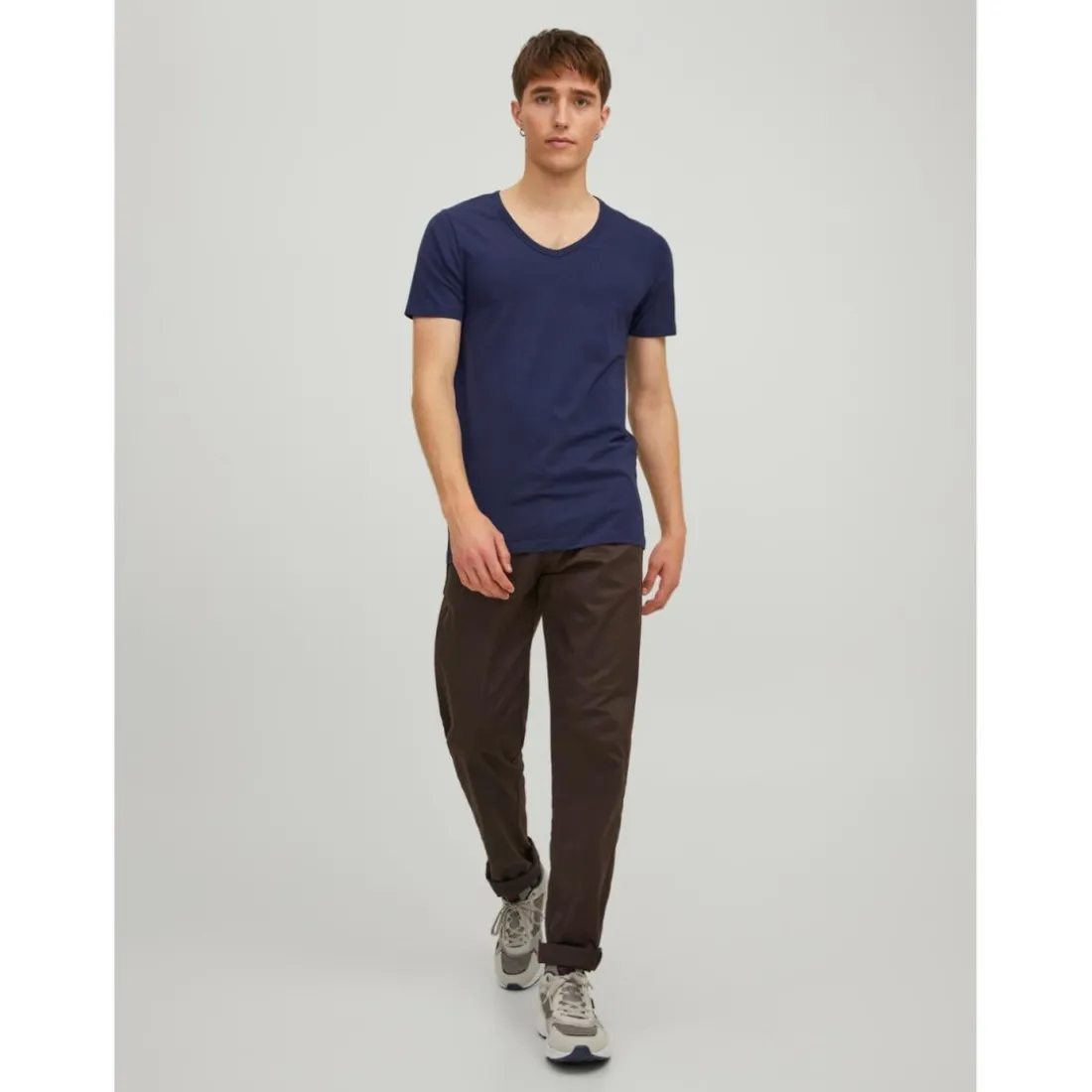 T-shirt Stretch Fit Col en V Manches courtes Bleu Marine