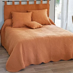Tête de lit en boutis uni coton BAILLARGUES marron caramel