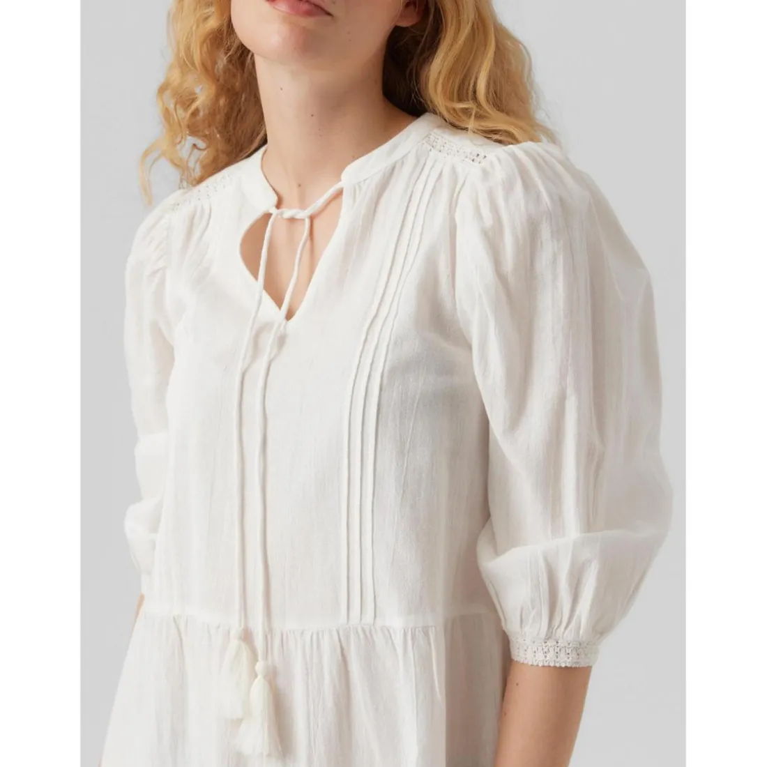 Tunique Regular Fit Col rond Manches 3/4 Court blanc en coton