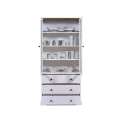 Vaisselier 2 portes vitrées 3 tiroirs WESTERLAND pin massif vernis blanc