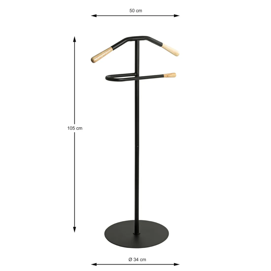 Valet en tube d'acier peint en noir par poudrage applications en bois massif naturel