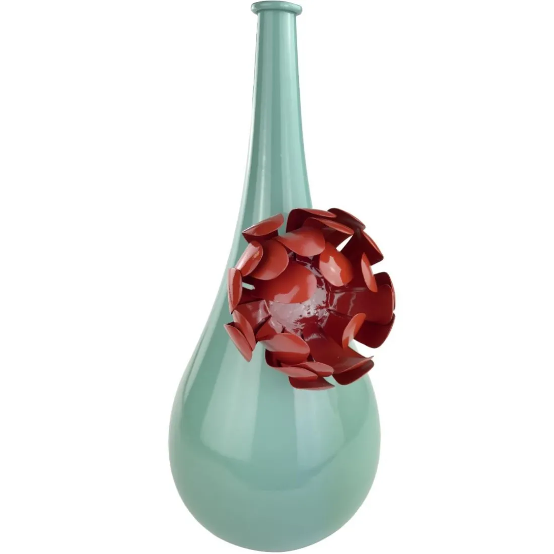 Vase métal fleur 3D DAYA bleu aqua fleur rouge
