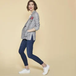 Veste à carreaux manches longues franges et broderie femme - Carreaux Noir
