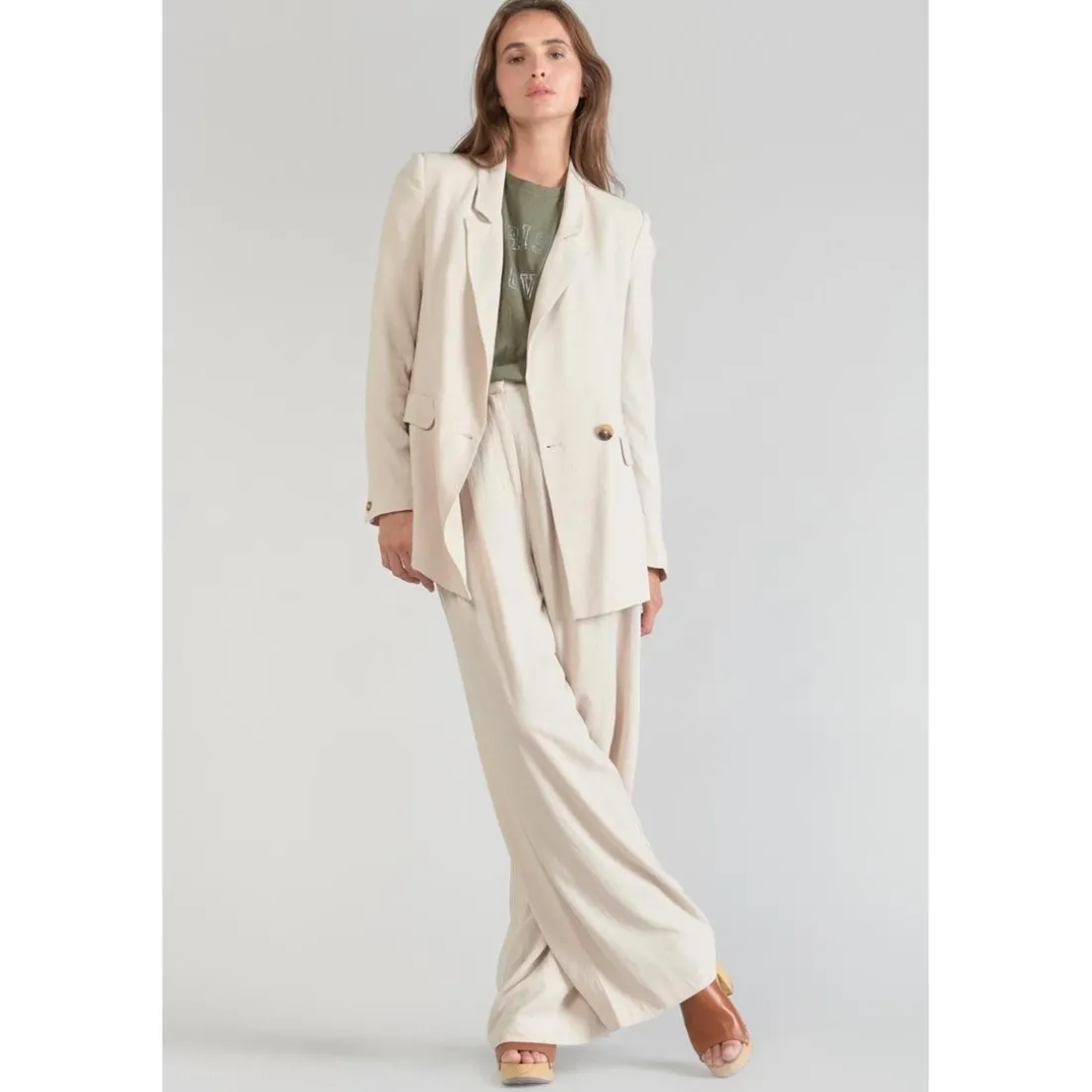 Veste blazer Bek sable blanc en coton