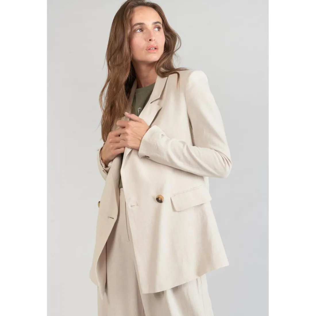 Veste blazer Bek sable blanc en coton