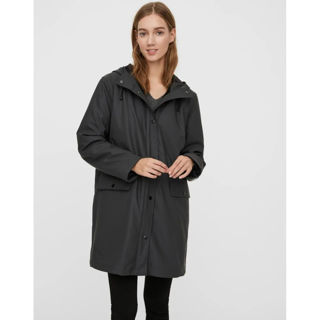 Veste Capuche Au-dessus du genou gris