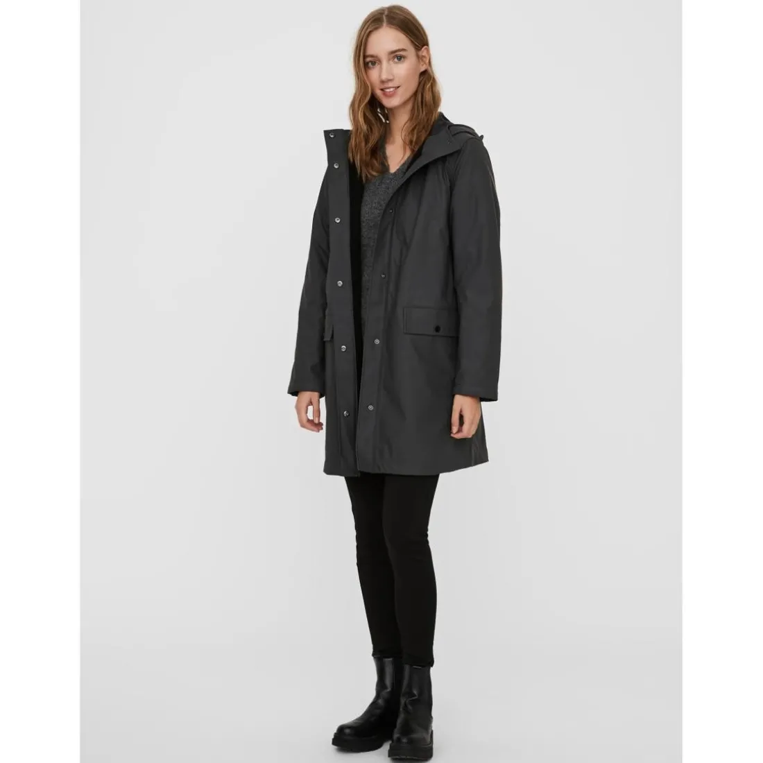 Veste Capuche Au-dessus du genou gris