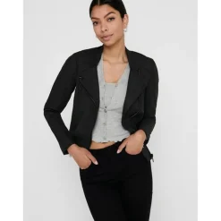 Veste de motard en simili-cuir Col motard Manches longues noir Alice