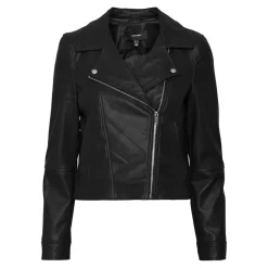 Veste de motard en simili-cuir Col motard Manches longues noir Trix