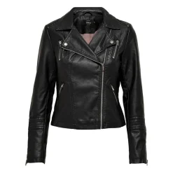 Veste de motard en simili-cuir Col à revers Manches longues noir