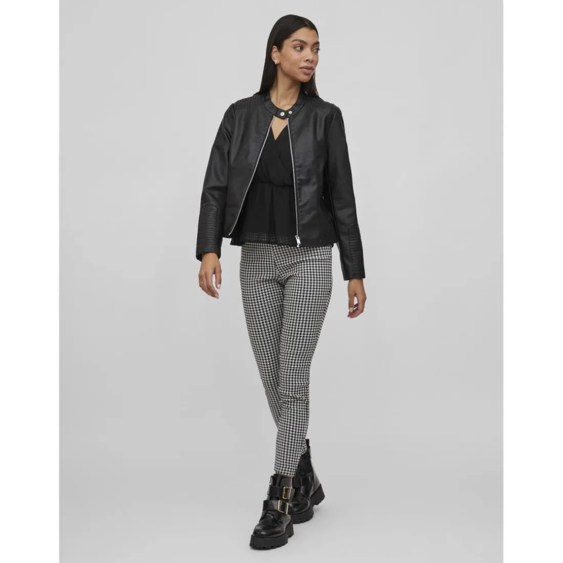 Veste de motard en simili-cuir col motard noir