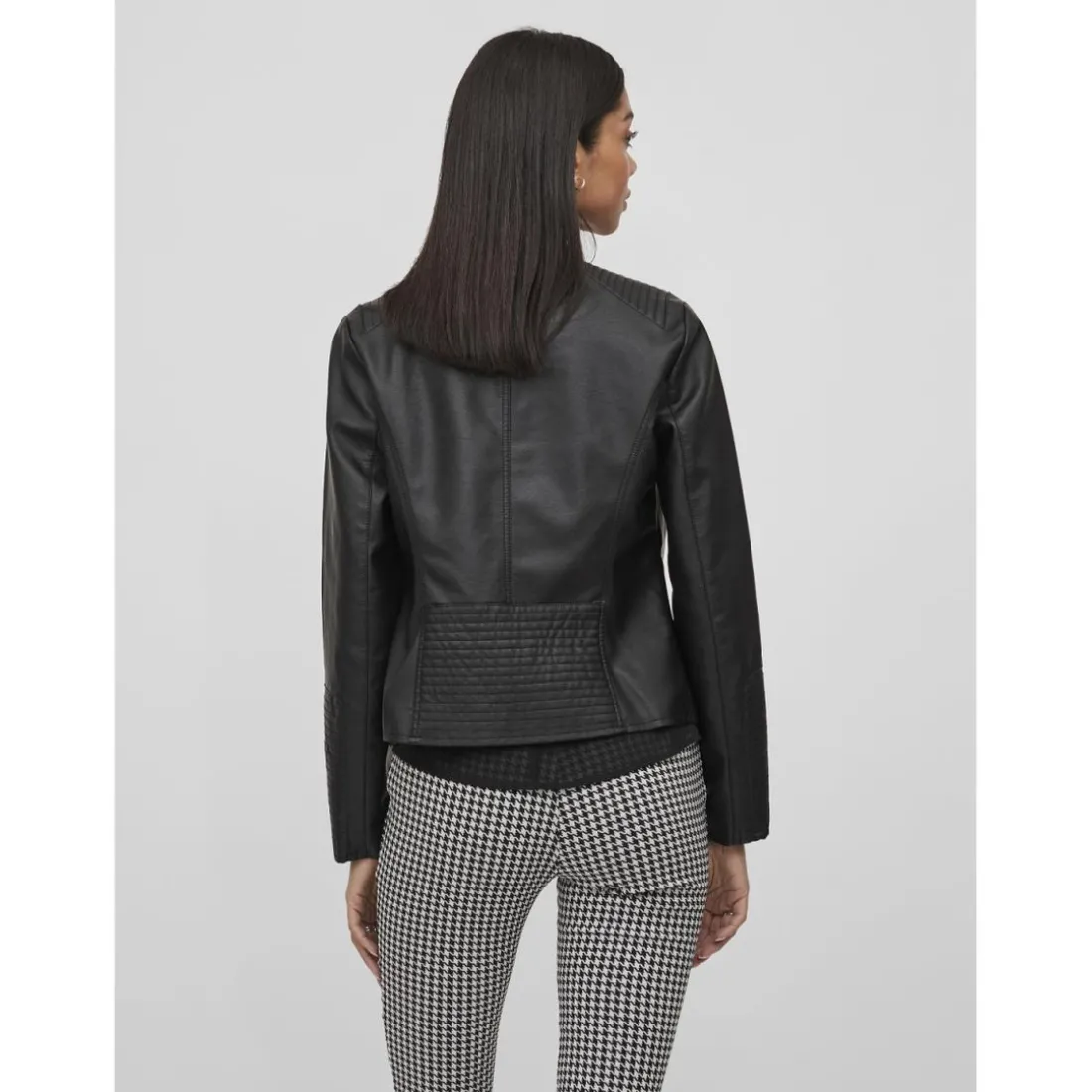 Veste de motard en simili-cuir col motard noir