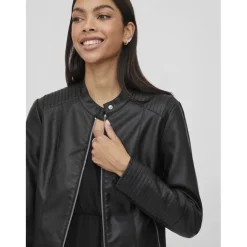 Veste de motard en simili-cuir col motard noir