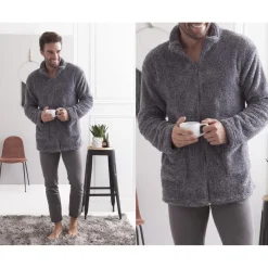 Veste d'intérieur unie - homme-gris en coton