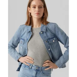 Veste en jean Col en V Manches longues bleu Gail