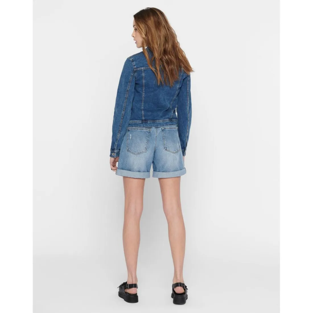 Veste en jean Col italien Manches longues bleu Eve