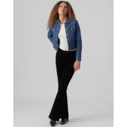 Veste en jean Col italien Manches longues bleu Hattie