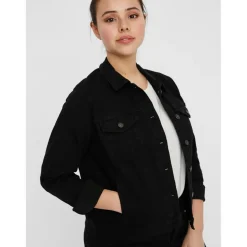 Veste en jean col italien - Noir