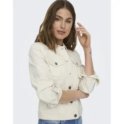 Veste en jean col italien ecru Skye