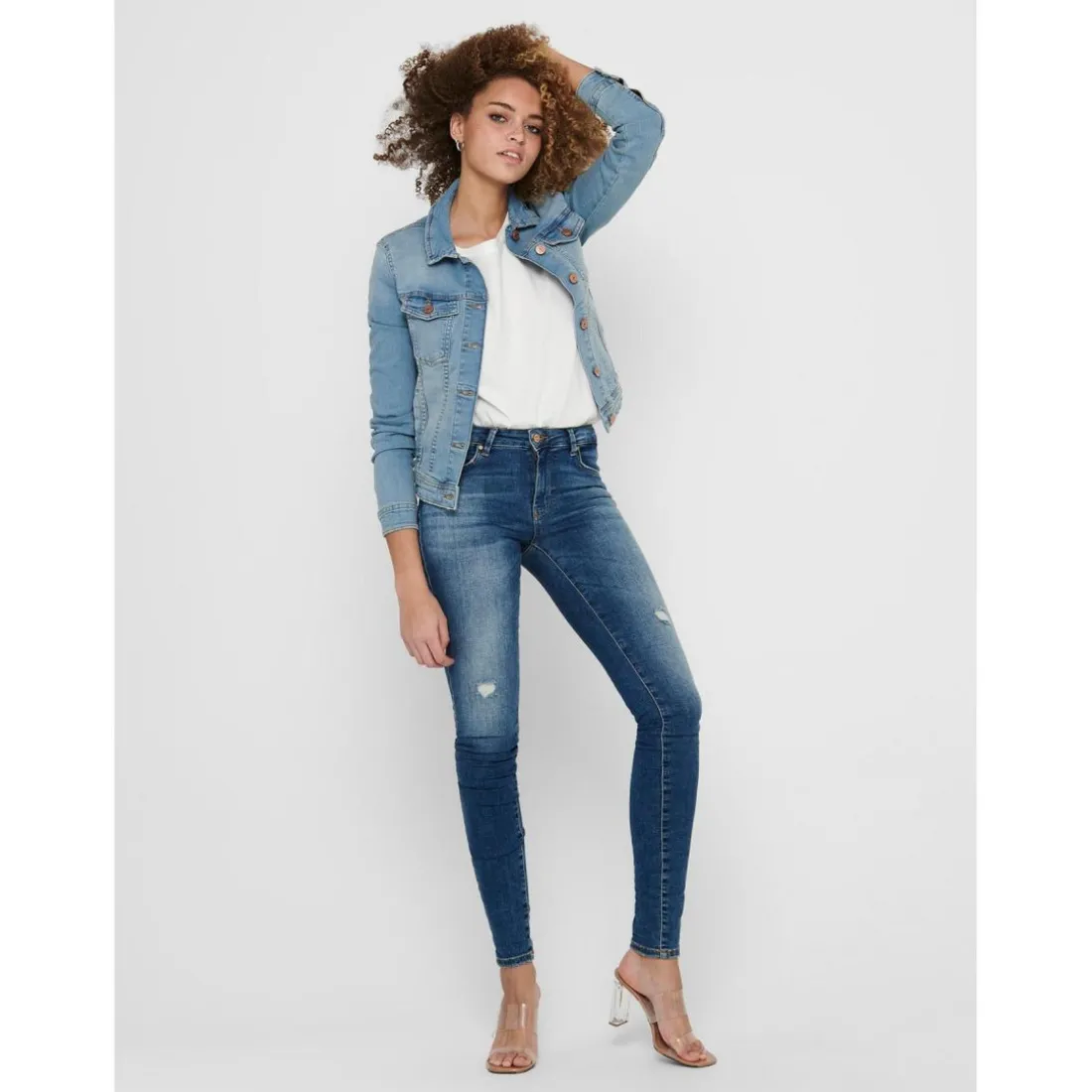 Veste en jean Col italien Manches longues bleu Ivy