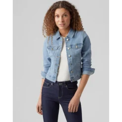 Veste en jean Col italien Manches longues bleu Nia