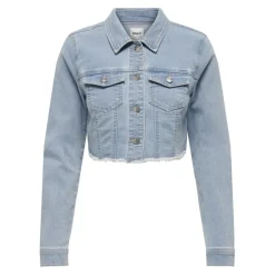 Veste en jean court col italien bleu clair Lia
