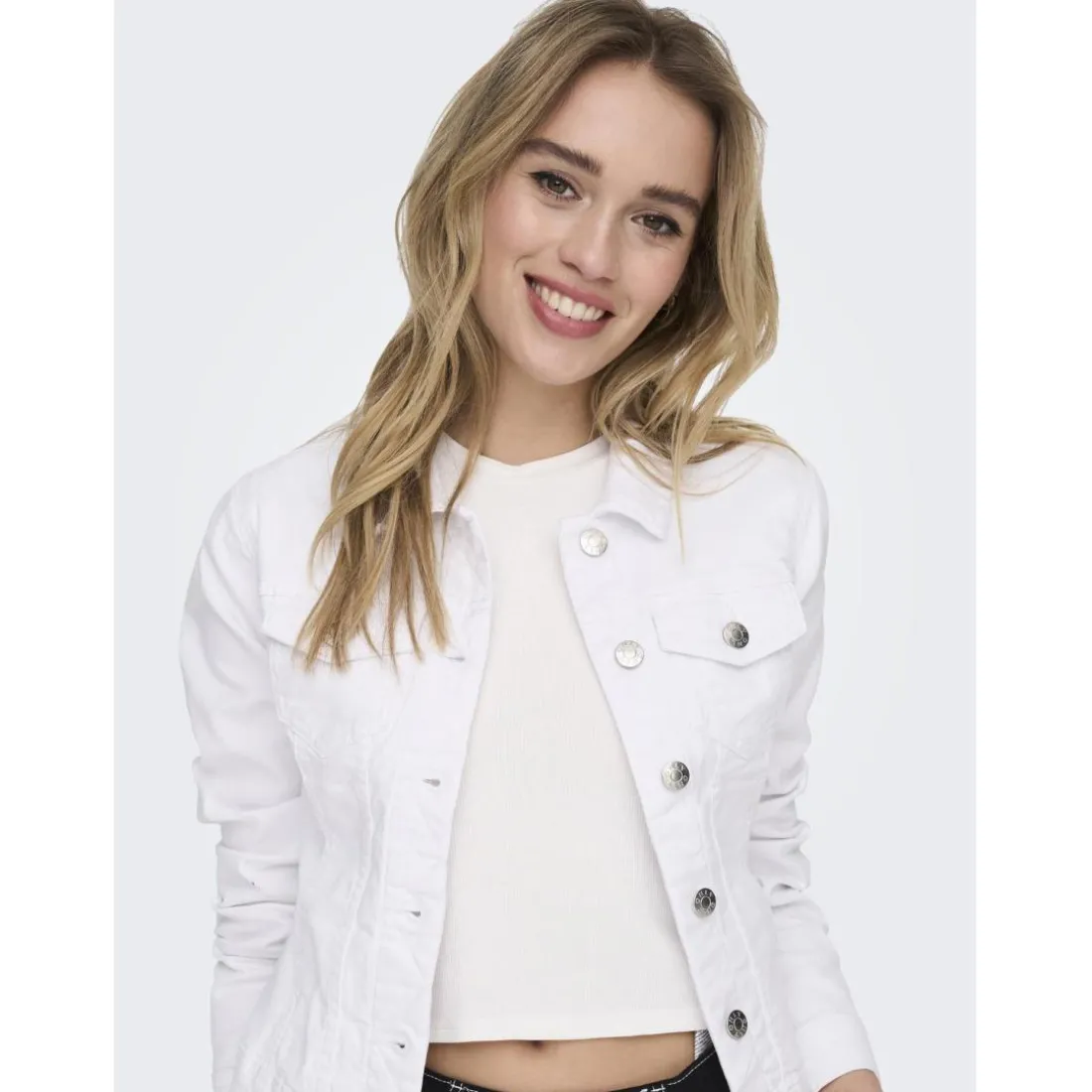 Veste en jean court col italien blanc Demi