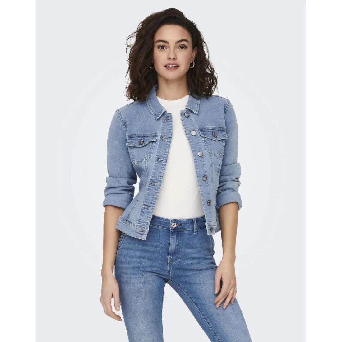 Veste en jean court col italien bleu clair Elise