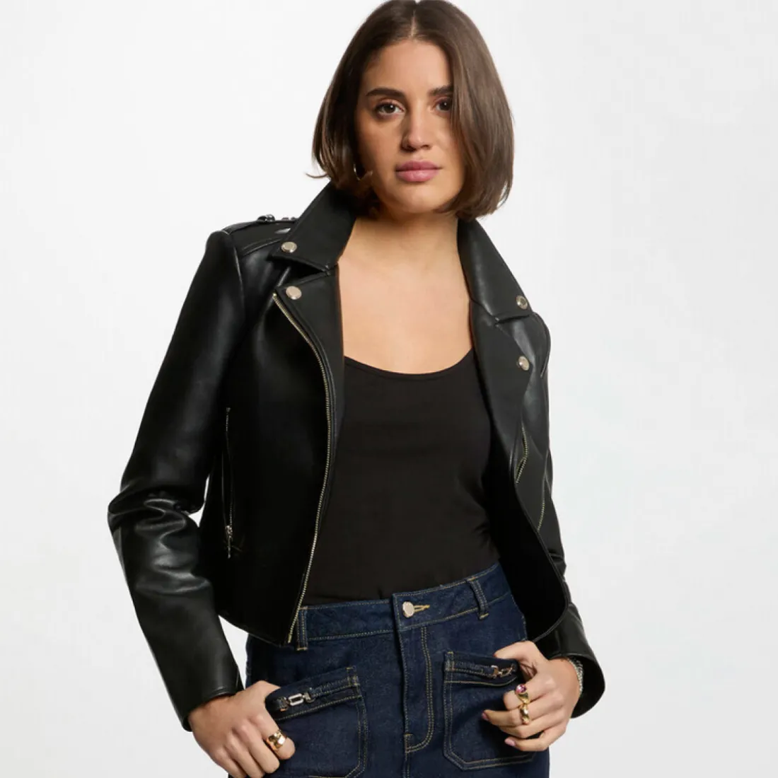 Veste en simili cuir femme Morgan noir