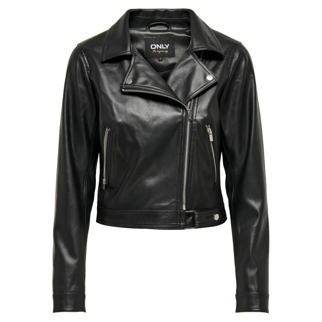 Veste en similicuir Col à revers Manches longues Détail matelassés noir