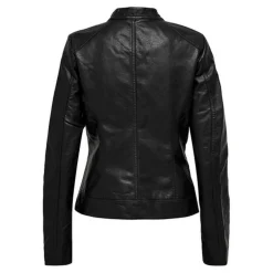 Veste en similicuir Col motard Manches longues Détail matelassés noir Trix