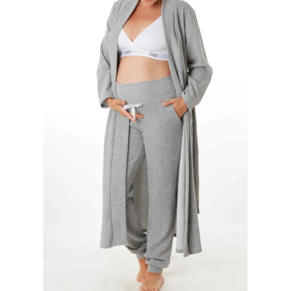 Veste longue grossesse grise Cache Coeur Lingerie en viscose
