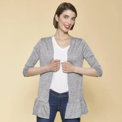 Veste manches longues bas volanté femme - gris chiné