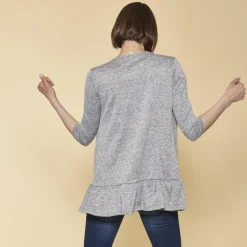 Veste manches longues bas volanté femme - gris chiné