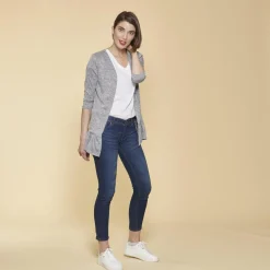 Veste manches longues bas volanté femme - gris chiné