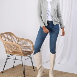 Veste manches longues fermée par pressions femme - gris chiné
