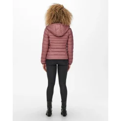 Veste matelassée Col montant haut Manches longues rose en nylon