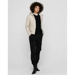 Veste matelassée Col montant haut Manches longues beige en nylon