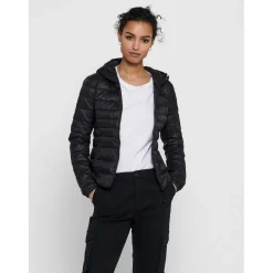 Veste matelassée Col montant haut Manches longues noir en nylon