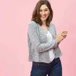 Veste molleton à pressions manches longues femme - Bleu gris