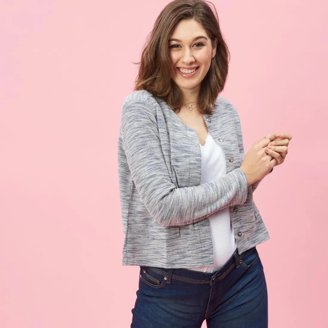 Veste molleton à pressions manches longues femme - Bleu gris