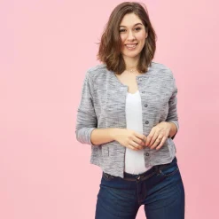 Veste molleton à pressions manches longues femme - Bleu gris